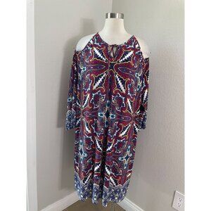 NEW‎ Chicos Womens Plus XXL Paisley Shift Dress Cold Shoulder Stretch